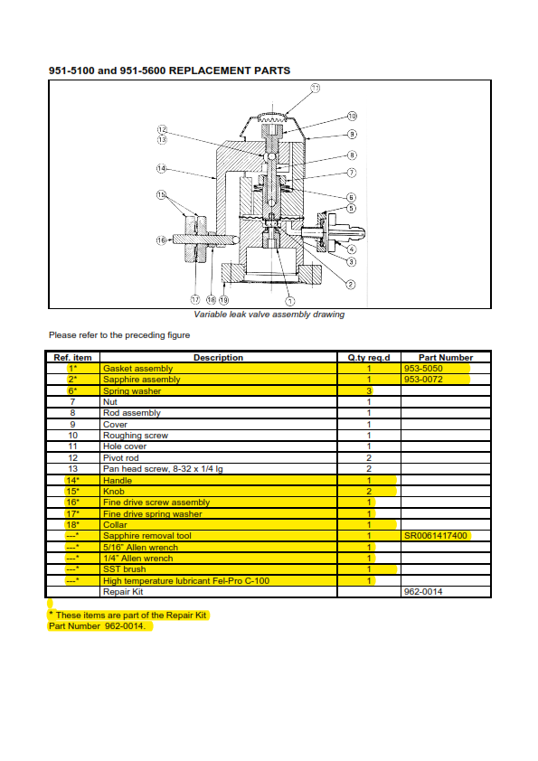 Varian variable leak valve adjustment procedure RBD TechSpot